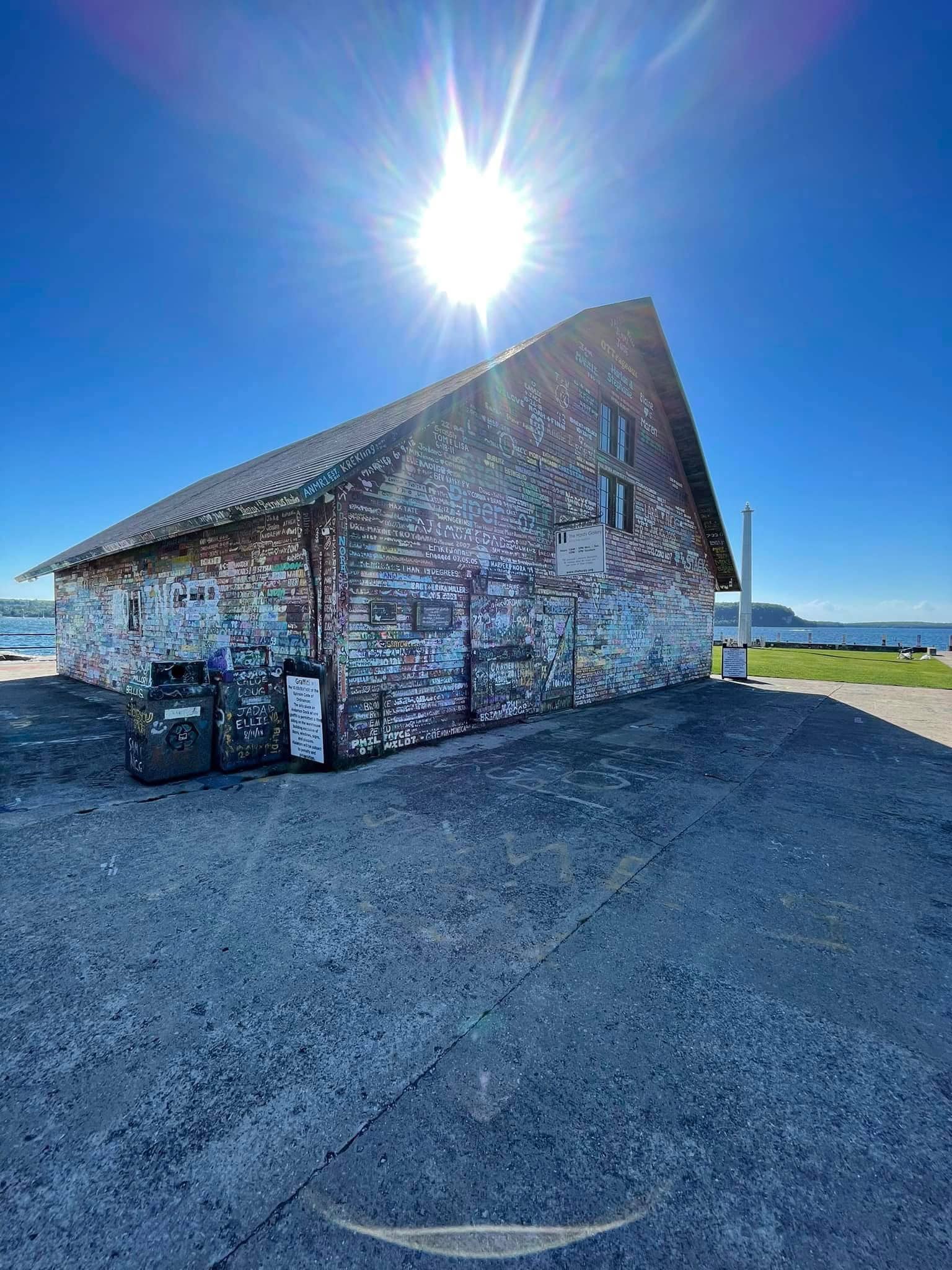 famous spot in Ephraim Door county of painted building featured in this door county itinerary