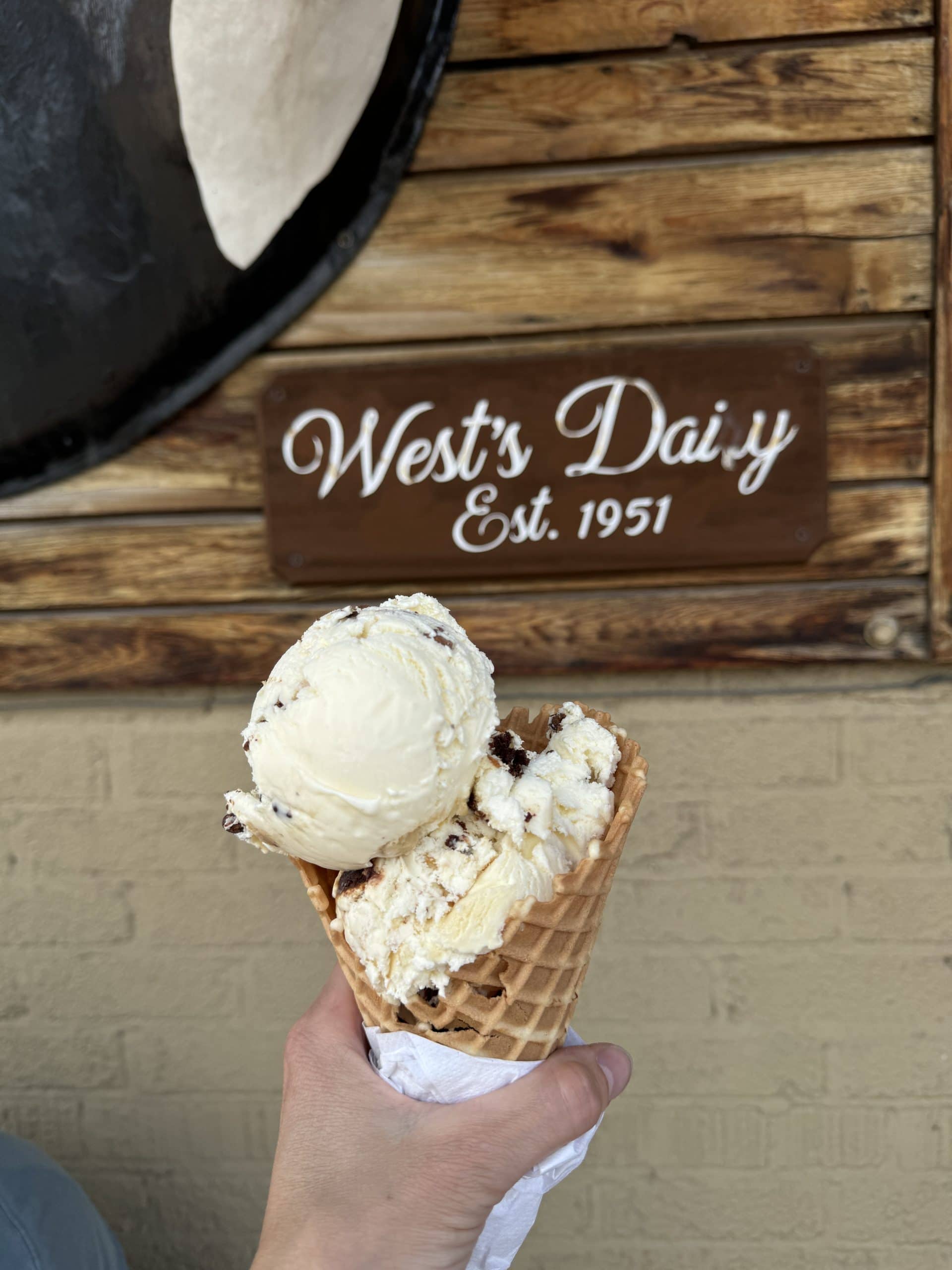 photo of ice cream cone purchased at The West Dairy in Hayward, WI