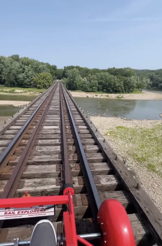 another view of the rail cars on the railroad track for rail explorers in boone, ia